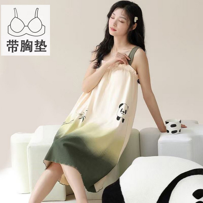 甜美吊帶睡裙，帶胸墊