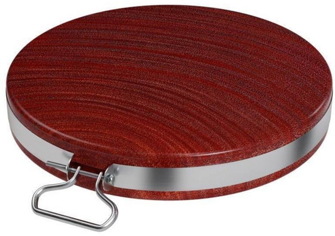 원목 둥근 도마 고밀도 철제 양면 블록 손잡이 포함, 03 27cmX4cm, 01 빨간