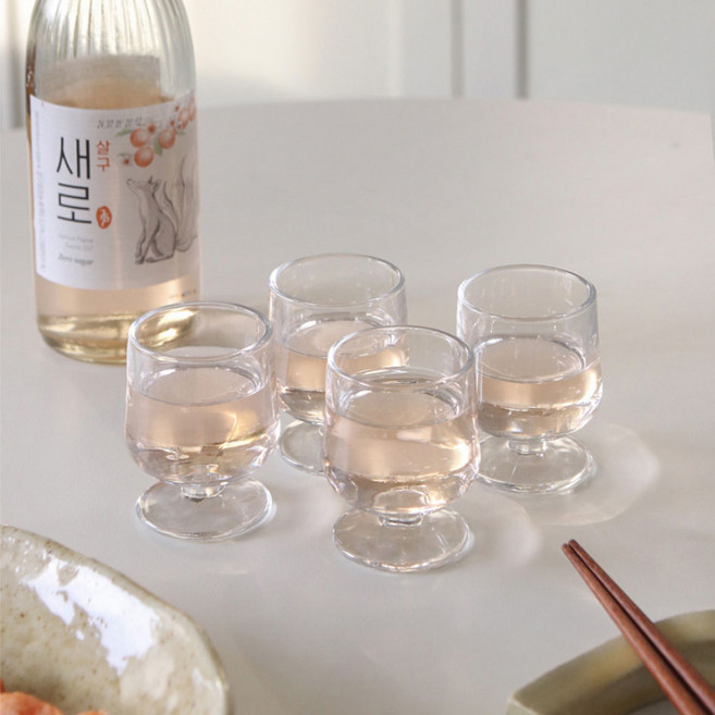 예쁜 미니 고블렛 소주잔 세트 50ml 위스키 사케 전통주 파티 술잔 선물, 투명, 1세트