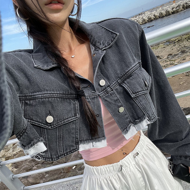 추동한 빈티지 구제 숏 재킷 패치 데님 코트66