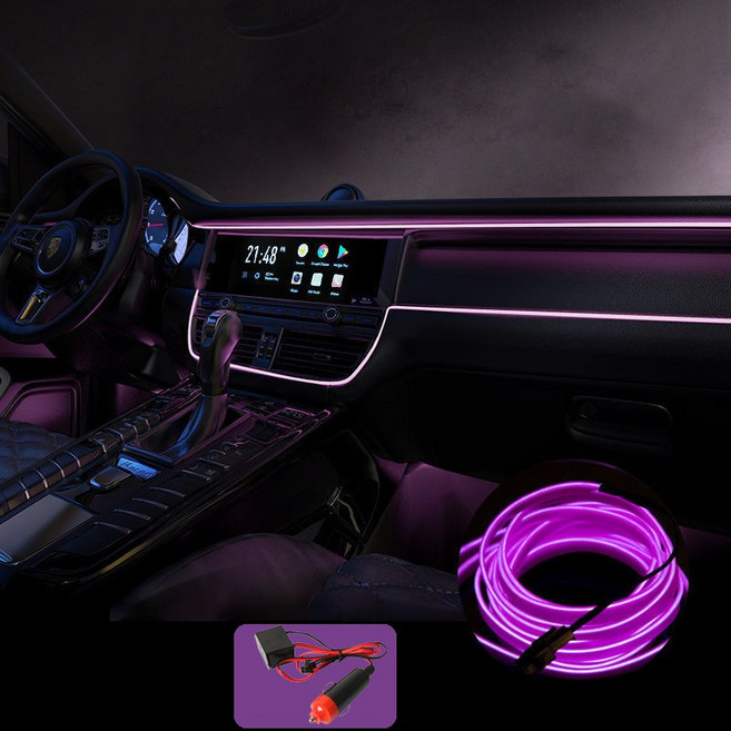 Sunwer 자동차 USB 라이트 광섬유 무드등 5m 차량용 EL 라인조명, 담배점화기 전원 공급, 1개, 자주색