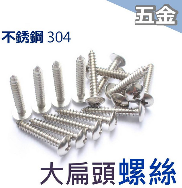 不鏽鋼 白鐵大扁頭 十字鐵板牙螺絲, 1個, 大扁頭 鐵板牙螺絲 1/4 (6mm),2" (50mm)