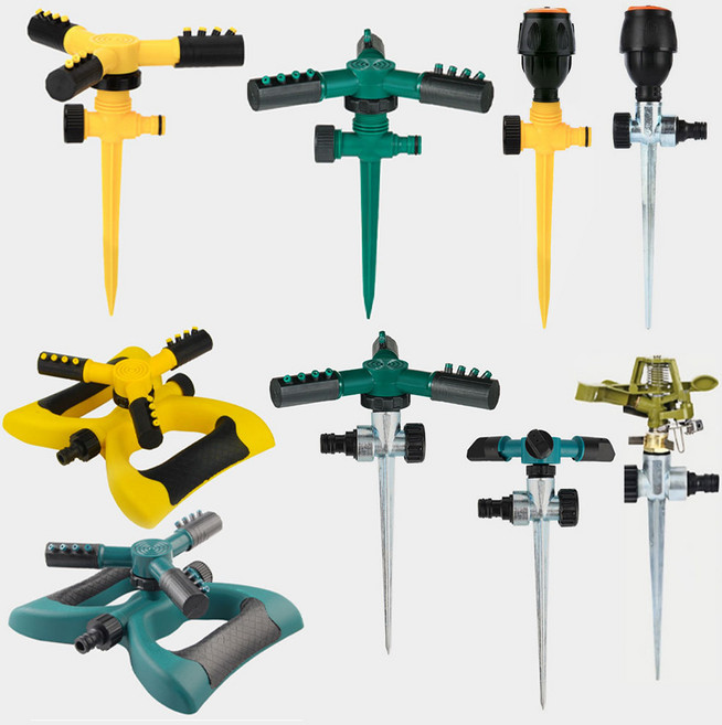 HK sell 아쿠아팜 회전 물주기 스프링클러 연결형 간편 설치 땅꽂이, 3방향 대, 플라스틱 땅꽂이 노랑, 1개