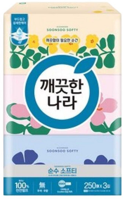깨끗한나라 소프티 미용티슈 250매 3개입 8팩, 8박스