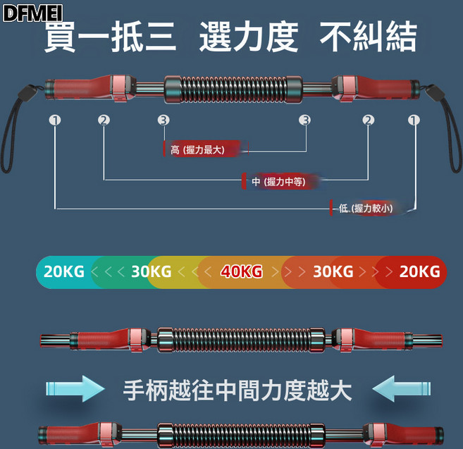 DFMEI 臂力器男士手臂肌肉鍛鍊家用健身器材30訓練器40公斤50壓握臂力棒, 1個, 力度可調節(20~40KG)初學推薦