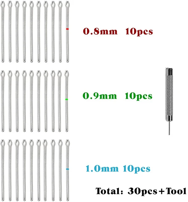 30Pcs 시계 스트랩 링크 핀 스테인레스 스틸 시계 밴드 연결 바 0.8/0.9/1.0mm 두께 8-26mm 분할 핀 팔찌, 08 22mm