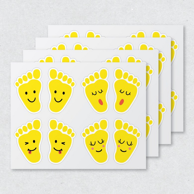 컬러 발모양 스티커, 노랑색 x 4장