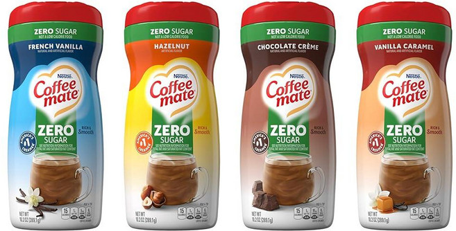 Coffee mate Zero Sugar Flavored Creamer 4팩 버라이어티 팩 (299.5ml(10.5온스) 병) - 바닐라 캐러멜 헤이즐넛 프렌치 바닐라 초, Coffee mate Zero Sugar Flavore