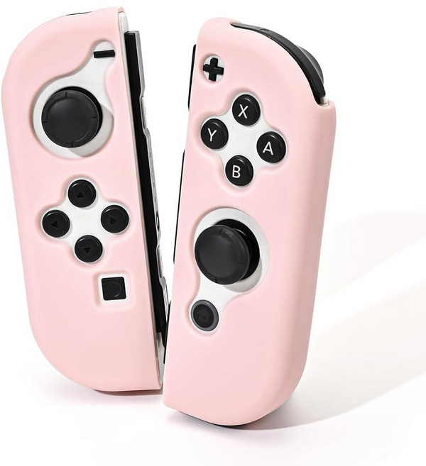 DLseego 스위치 조이 콘 컨트롤러용 보호 케이스 휴대용 소프트 실리콘 TPU 커버 교체 쉘 퓨어 컬러 케이스 및 OLED 모델 Joy CON 온s에 적합 - 그린 레드, 핑크