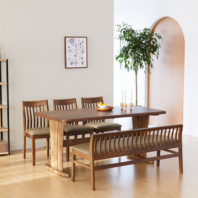 리비니아 빈센트 제노 6인용 원목 식탁세트/식탁+일반벤치의자 2colors, 월넛