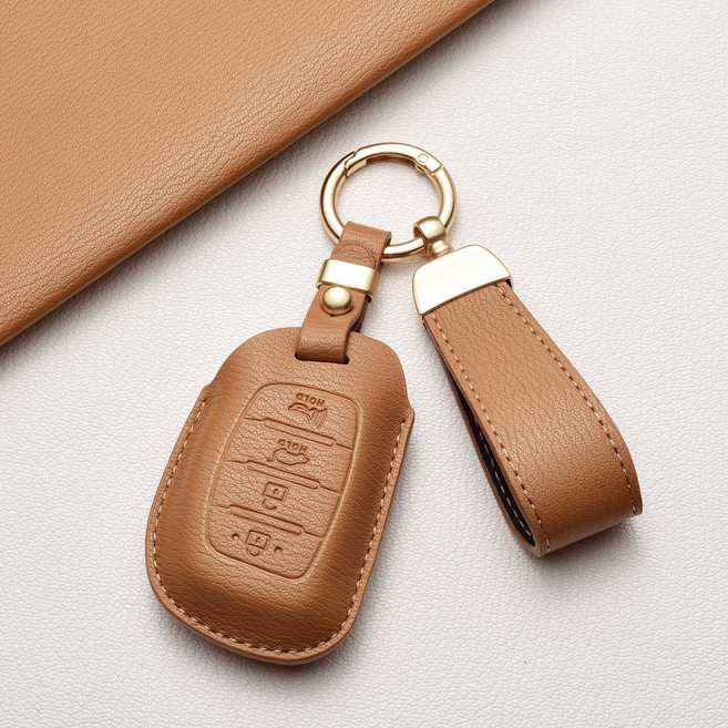 [즉시출고] 현대 키케이스 프라다 가죽 디자인 / 고급스러운 방scratch 방마모 / 쏘나타 아반떼 투싼 캐스퍼 아이오닉 등 호환, 현대 A4 타입, 샌드 브라운