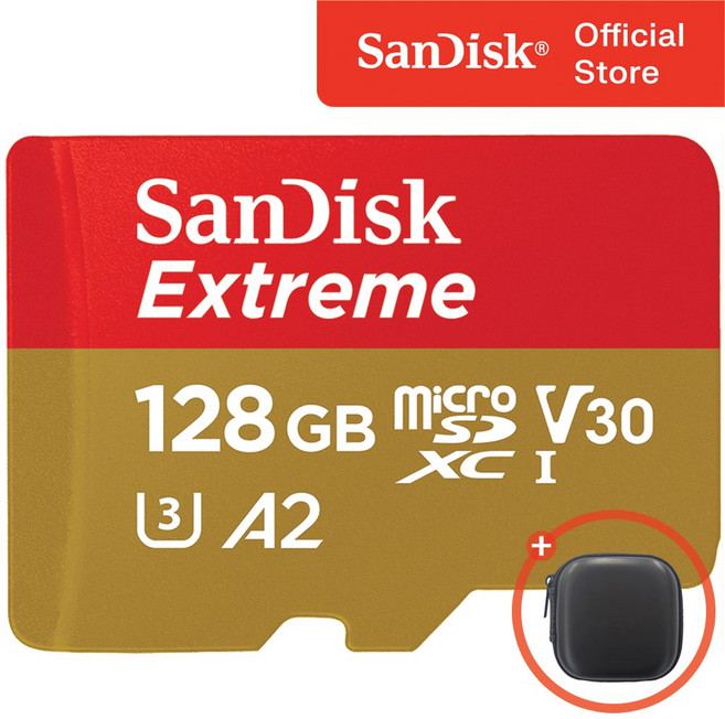 샌디스크 익스트림 마이크로 SD 카드 + 보관 케이스 패키지, 128GB, 1개