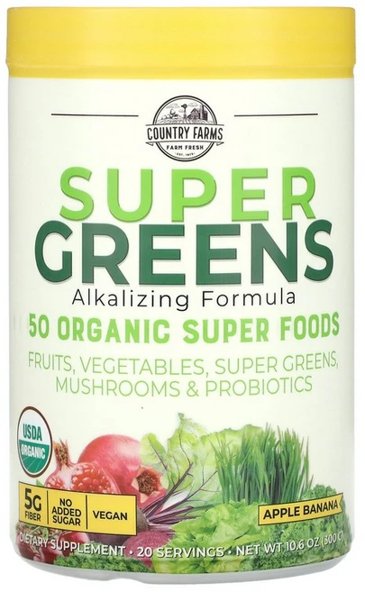 Country Farms Super Greens Alkalizing Formula Apple Banana 10.6 oz (300 g), 300 g, 300g, 1개 - 쿠팡