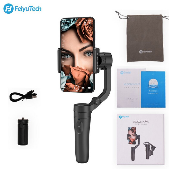 [무료배송]FeiyuTech Vlog 포켓 미니 3 축 핸드 헬드 짐벌 스마트 폰 안정기 전화 아이폰 화웨이 XIAOMI Go, 01 Black, 1개
