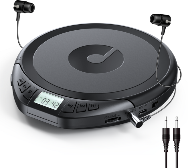 구에레이 Gueray 휴대용 CD플레이어 MP3 지원 어학 학습용 차량용, 블랙, H01