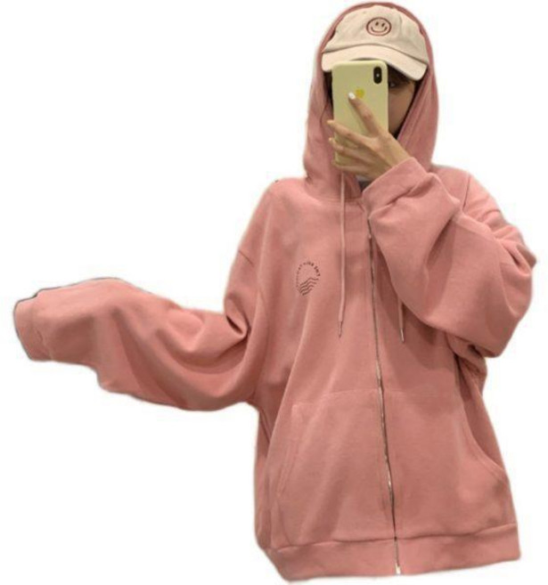 추동 후드 긴팔레터링 프린트 카디건 코트캐주얼 상의 하프 기장빅 사이즈 맨투맨녀