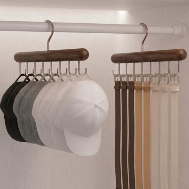 다붐 모자걸이 다용도 회전후크 벨트 넥타이, 2개, 앤틱 브라운