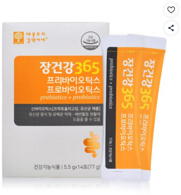 장건강 365 프리 프로 바이오틱스 분말 스틱 락토바실러스 유산균 가루 장내 유익균 증식 프락토올리고당 함유, 77g, 1박스