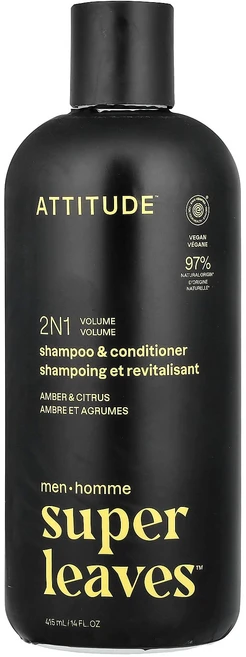 ATTITUDE 슈퍼 리브스™ 2in1 볼륨 샴푸 & 컨디셔너 남성용 앰버 & 시트러스 향 415ml (14 fl oz) ATT-11711, 1 - 쿠팡