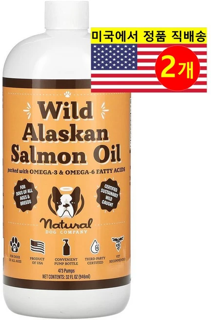 Natural Dog Company 강아지용 피부 털 가려움증 면역 건강 관리 야생 알래스카 연어 오일 리퀴드 946ml 1개, 2개 - 쿠팡