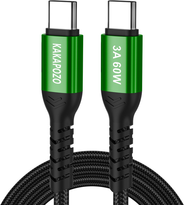 KAKAPOZO USB2.0 C to C타입PD 60W 고속 충전 케이블, 블랙/그린, 3m