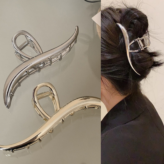  [2개세트] ﻿워더미﻿ 웨이브 골드 실버 메탈 전체 올림머리 집게핀 F528