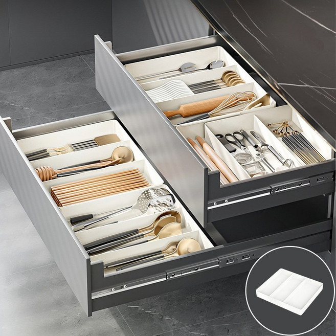 길이조절 수저정리함 확장 서랍정리 흔들림방지, 1개, 화이트