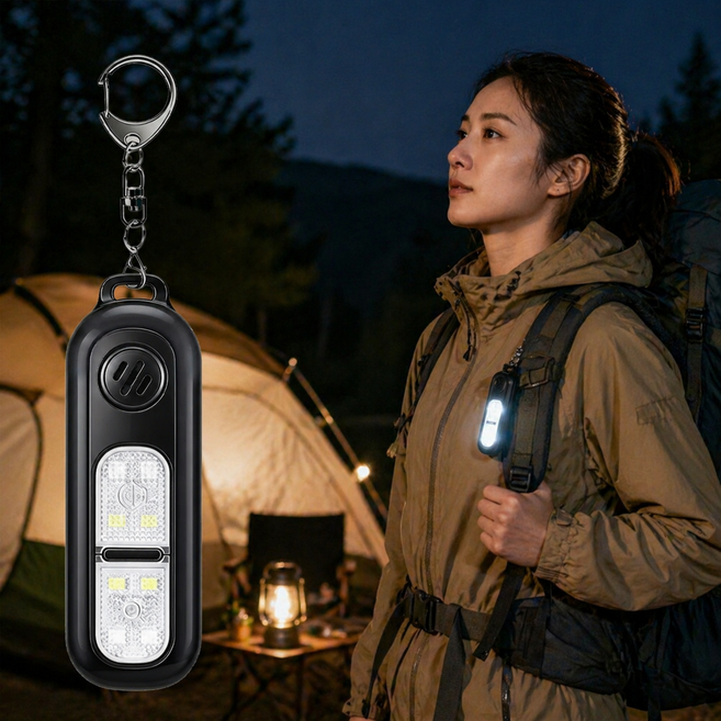 Keebright [특가] SOS 야간 안전 경보기 USB-C 충전 / 130dB 호신용 LED 경광등 캠핑 등산 낚시 차박 필수템, 블랙, 1개
