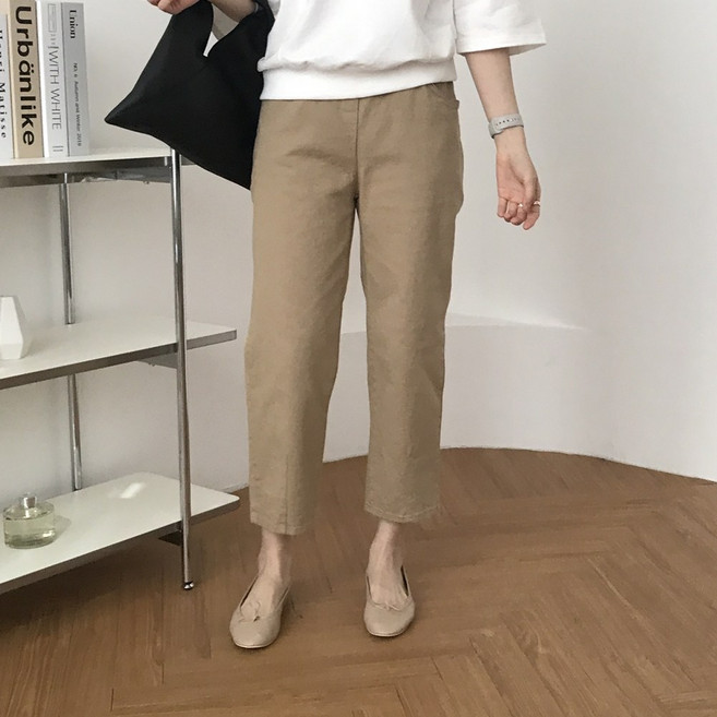 여성 9부 밴딩 면스판 슬림 통배기 팬츠 간절기 체형커버 데일리 짧은 바지