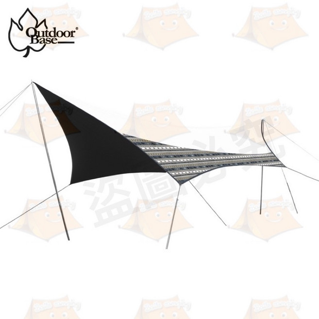 Outdoorbase 彩繪天空蝶型天幕布 (月光白/藍圖騰) - 露營必備