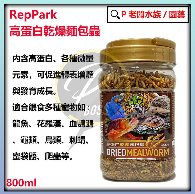 RepPark 高蛋白乾燥麵包蟲 800ml 寵物飼料 適用於魚類鳥類刺蝟爬蟲蜜袋鼯, 1個, 乾燥麵包蟲800ml(小)