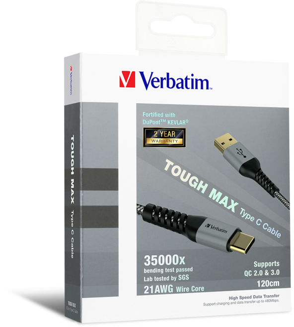 버바팀 듀퐁 케블라 USB A to C 고속 충전 케이블, 65989 그레이 120cm, 1개