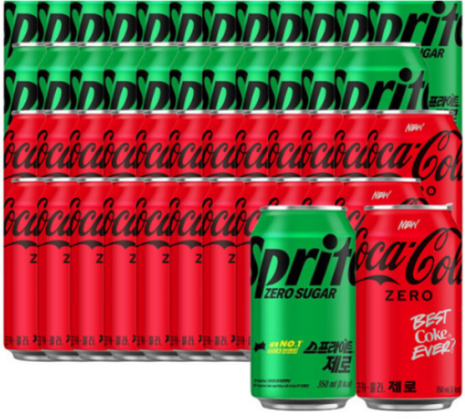 코카콜라 (코카콜라 제로 355ml 24캔 스프라이트 제로 355ml 24캔) 총 48캔, 350ml, 48개
