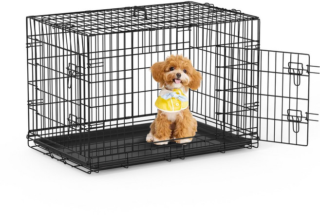 반려동물 케이지 접이식 철제 강아지 케이지 케이지 철장 강아지 고양이 다용도 케이지, 1개, 블랙