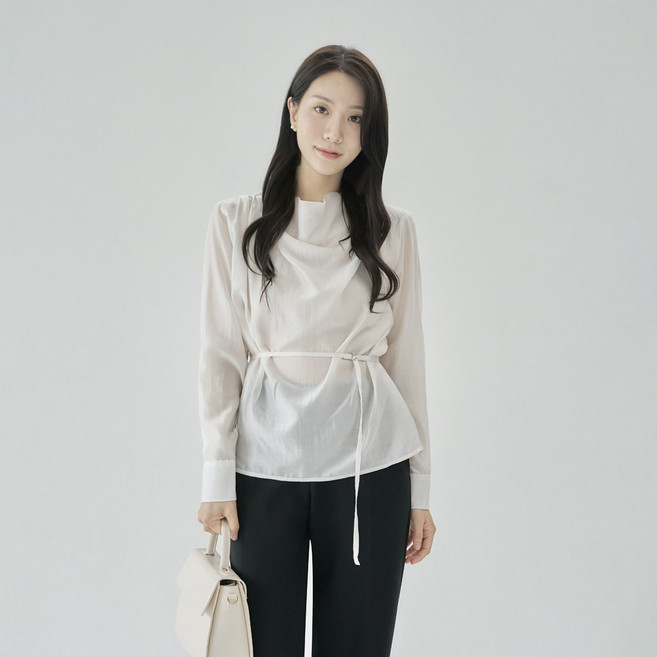 더웨이나인 여성 하객룩 벨트 블라우스 루즈핏 남방 플로라 긴팔