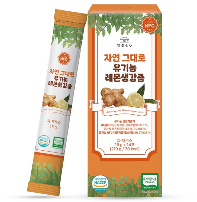 웰빙곳간 자연 그대로 유기농 레몬 생강즙 NFC 착즙, 1개, 210g