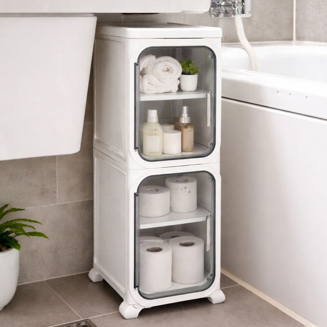 우노마스 틈새 투명 이동식 욕실 거실 세탁실 수납장, 1개, 화이트