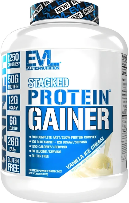 Evlution Nutrition 스택드 프로틴 게이너 바닐라 아이스크림 맛, 1개, 2.72kg - 쿠팡