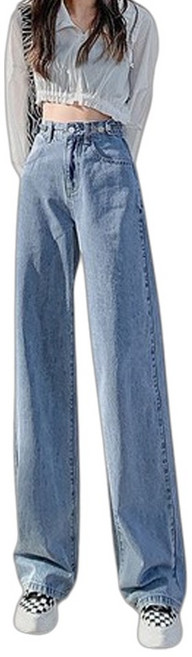 小蘭優購 韓版高腰寬鬆直筒牛仔褲 女款顯瘦休閒長褲 秋季新款