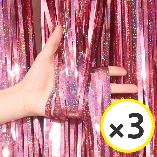 생일파티 용품 파티커튼 42컬러 홀로그램/새틴 무광/파스텔/샤이니 포토존 소품 은박 수술 가랜드 커튼 [에브리띵스마일], 홀로그램 로즈골드, 3개