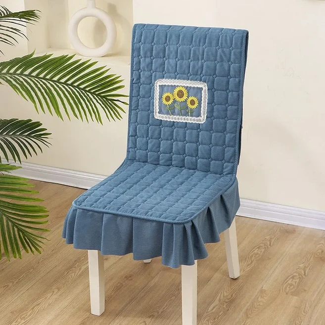 엘와이제이 일체형 북유럽 미끄럼방지 식탁의자커버, 민자형 블루(레이스 없음), 1개