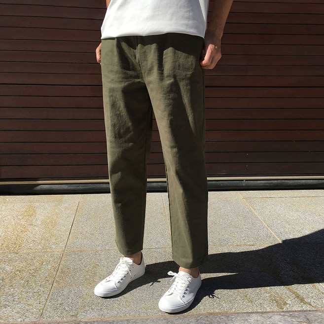 황제패밀리 남자 9부 스판 와이드 밴딩 면바지