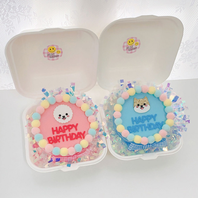 강아지 생일 모형케이크, 보라, 사모예드(화이트), 1개