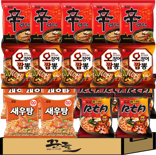 인기봉지라면 4종 세트(새우탕면5+신라면5+오짬5+앵그리너구리5)
