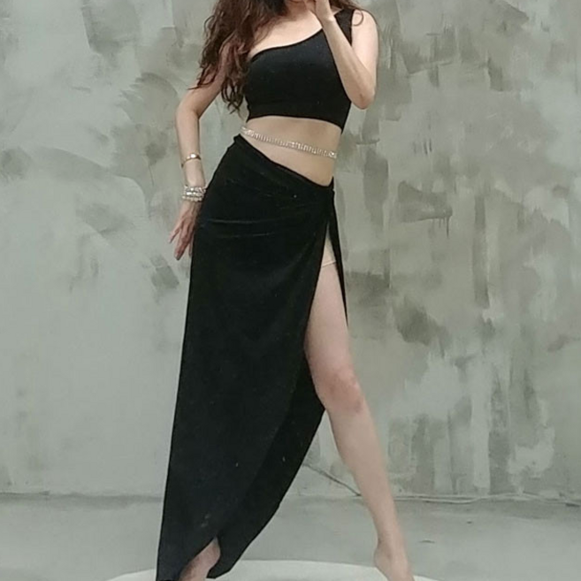 네온 성인 밸리댄스복 벨리 치마 세트 라인 라틴 공연복, 블랙