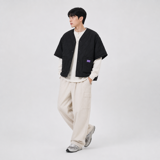 8위 - 휘잇 남성 반팔 패딩 깔깔이 누빔 퀼팅 오버핏 겨울 조끼