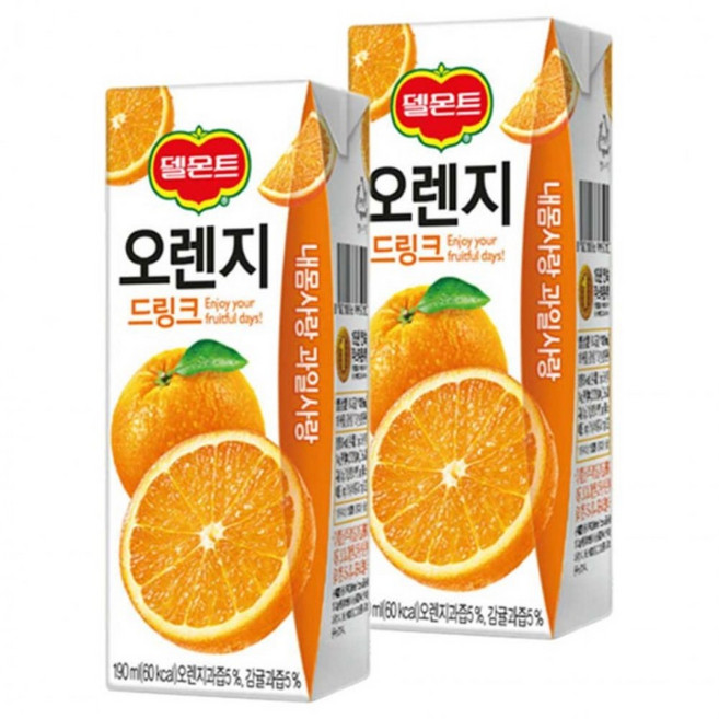 롯데 델몬트 오렌지 드링크 190ml 32팩 소용량 팩주스 어린이집 아이간식 행사용, 128개