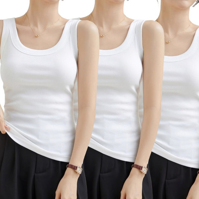 아라온즈 여성 골지 민소매 스판 나시티 3장 세트