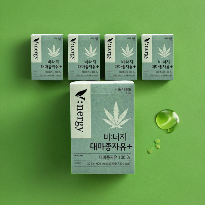 비너지 유기농 대마종자유 플러스 효능 오메가3 오메가9 오메가6, 30회분, 5개