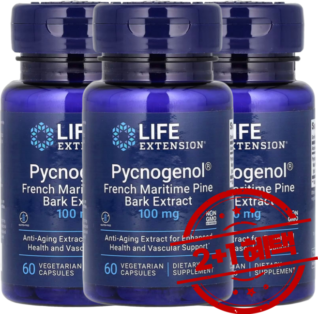 2+1 라이프익스텐션 피크노제놀 프랑스 해송 껍질 추출물 100mg 베지 캡슐 60정 / 해외직구 미국정품, 3개
